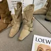 2026 Versión Coreana Nuevo Diseño de Nicho Botines Cortos Franceses Retro Punta Cuadrada Pequeña Botas Vaqueras Súper Elegantes Botas de Media Caña Botas para Mujer
