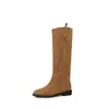 Botas altas de moda estilo británico de 3 cm, nuevo modelo otoño e invierno 2026, punta redonda, tacón bajo, para calzar sin cordones, botas de montar para mujer