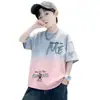 Nueva camiseta de verano para niños con estampado de letras de dibujos animados, top de verano de manga corta para niños, ropa para niños de tallas pequeñas y medianas