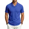 Camisa Polo Masculina de Malha com Listras Verticais, Gola Cubana, Manga Curta, Verão, Decote V, Casual Leve para Negócios
