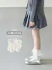 Meias infantis de cano médio para outono e inverno, estilo Lolita, de trama, com bordado de renda, laço, sem costura, meias de algodão respiráveis, absorventes de suor, protetor de pé