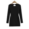 Vestido Americano Hot Girl Sexy Costas Vazadas com Alça Feminino 2024 Primavera Novo Justo Gola Redonda Saia no Quadril