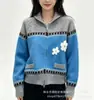 Cárdigan de Punto Jacquard con Cremallera Estilo Coreano para Mujer Otoño/Invierno Nuevo Suave Esponjoso Solapa Doble Cremallera Abrigo Suéter Floral