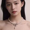 Fecho de Clipe de Papel Cruz Completo Diamante Madrepérola Pérola Corrente para Clavícula Feminina Novo Estilo Pérola de Concha