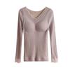 Blusa Quente de Manga Longa para Mulheres, com Forro de Fleece e Espessada, Camiseta com Bojos no Peito, Camada Interna Dupla, Detalhe em Renda, Adequada para Usar por Cima