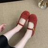 Sapatos Vermelhos de Salto Grosso para Mulheres, Novo Estilo Primavera e Outono, Retro Francês, Sapatos Mary Jane de Camurça Delicados de Fada, Mocassins Baixos