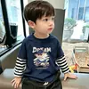 Camiseta de manga larga de dos piezas de imitación para niños, nuevo modelo de principios de otoño 2026, top de algodón puro para primavera y otoño, camiseta interior para niños mayores