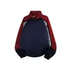Cárdigan estilo americano con cremallera, bloques de color, corte holgado, casual, cuello alto, sudadera patchwork, chaqueta retro moderna para hombre, manga larga