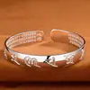Moda Boca Abierta Pulsera de Corazón Plateado Sutra Budista Departamento Budista Alabanza Bendición Sincera Seis Caracteres Verdad Pulsera de Alabanza Meticulosa Pulsera