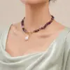 Joyería transfronteriza europea y americana collar de hebilla OT de perla de forma grande elegante simple moda collar turquesa violeta
