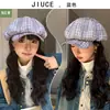 Chapéu Nuvem Xadrez Oversized Estilo Japonês Artístico para Meninas, Chapéu Octogonal Tendência Coreana para Afinar o Rosto, Boina Casual Retrô