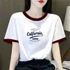 Camiseta de Manga Corta con Bloques de Color para Mujer de Comercio Exterior Transfronterizo, Nuevo Estilo de Verano, Corte Holgado, Top Corto