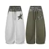 Pantalones de chándal Magic Bear estilo americano retro ligero con cintura de camuflaje y diseño de empalme, pantalones casuales de pierna recta ancha