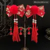 Acessórios de Cabelo Estilo Ano Novo Vermelho Estilo Chinês Hanfu para Crianças, Ornamentos de Cabelo Tradicionais com Borlas, Presilhas de Cabelo de Pom-Pom, Grampos de Cabelo Festivos de Ano Novo