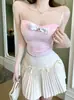 Nuevo Estilo de Verano Chica Atrevida Sexy Top de Tubo con Retazos de Encaje Floral con Tirantes Transparentes Adelgazante Tirantes Fijos con Almohadillas para el Pecho para Mujer