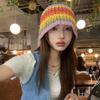 Sombrero de paja de cuenca de papel frito callejero llamativo de verano para mujer, moderno, fino, retro japonés, sombrero tipo cubo de pescador, sombrero de paja con combinación de colores para mujer