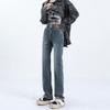 Calça Jeans Reta Preta Feminina Solta Wide-Leg Cintura Alta Fivela Dupla Afina a Barriga Tipo Estreito Mergulhado Versátil para Todos os Tipos de Corpo Pera