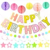 Conjunto de Decoração Colorido Multicor Tema Festa de Aniversário Banner de Estrela Pentagrama Espiral Favo de Mel Azul Preto Dourado