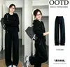 Conjunto de Sudadera Negra para Mujer Otoño 2026 Nuevo Ropa Deportiva Atuendo de Otoño Pantalones Casuales Sensación de Alta Gama Holgado