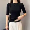 Ludao Story Nueva Camiseta para Mujer de Manga Media, Cuello Redondo, Corte Ajustado, Hombro Recto, Adelgazante, Versátil, Alta Elasticidad, Top de Moda