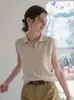 Chaleco de punto calado con cuello polo estilo 'old money' para mujer, top sin mangas casual versátil para el verano, adelgazante