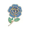 Broche para Mulheres, Broche Pequeno de Flor Rosa com Zircônia Completa, Broche de Cristal Estéreo de Zircônia Azul, Broche Elegante de Cristal
