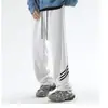 Calça Casual Listrada Não Elástica para Adolescentes com Cintura Elástica, Calça de Moletom da Moda para Homens, Corte Reto Solto, Primavera Diária Regular Levemente Elástica