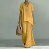 Traje de Moda con Top Holgado de Manga Corta y Cuello en V y Pantalones de Pierna Ancha para Estación Independiente de Amazon Transfronteriza Europea y Americana 2026