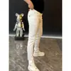 Calça Jeans Branca Masculina 2025 Verão Nova Moda Europeia Simples Skinny Slim-fit All-match Calça Casual de Rede