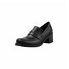Mocasines Básicos de Piel de Vaca de Primera Capa para Viajar 2025 Otoño Tacón Medio Grueso Zapatos Pequeños de Piel Punta Redonda Piel Genuina Zapatos Planos de Boca Profunda para Mujer
