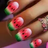 Adesivos de Unha Médios Quadrados com Estampa de Melancia Rosa, Adesivos de Unha da Moda Europeia e Americana, Removíveis e Usáveis