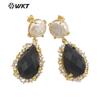 WT-E698 Pendientes de lujo para dama con incrustaciones de circonita y perla de piedras preciosas de colores, estilo moderno para el día a día.