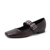 Estación Europea Zapatos Mary Jane de Capa de Piel de Vaca con Cabeza de Remache Distintiva Primavera 2025 Tacón Bajo Grueso Punta Cuadrada Zapatos Individuales Completamente de Cuero Genuino para Mujer
