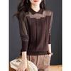 Top Delgado de Malla Patchwork para Mujer 2025 Otoño Nuevo Estilo Tejido Suelto Elegante Cuello Vuelto Camisa Base Negra Elegante