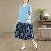 Nuevo Vestido de Mujer Talla Grande Holgado, Falda Midi Holgada de Dos Piezas Falsas Empalmadas que Cubre el Vientre