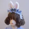 Ben Shouzao Original Feito à Mão Azul Claro Orelha de Coelho Cabelo de Coelho Faixa de Cabeça Faixa de Cabeça Franzido lolita Orelha de Animal Alice