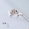 Anillo de apertura de loto japonés coreano bañado en plata 925 hecho a mano con flor simple y fresca, pulsera de plata lisa para mujer