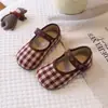 2026 Primavera/Otoño Keji Cuadros Estilo Pastoral Zapatos Planos Corte Bajo Suela Suave Zapatos de Princesa Decoración de Botones Mori-kei Retro Niñas
