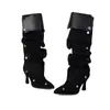 Tallas 34-48 Botas Martin de Caña Alta con Punta Aguda para Otoño e Invierno para Mujer con Suela de Goma Suave y Tacones Finos, Estilo Europeo y Americano, Color Sólido, Botas para Mujer de Talla Grande Transfronterizas
