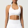 Ropa de Yoga de Punto Sin Costuras de Color Sólido, Cuello Halter, Espalda Bonita, Sujetador Deportivo a Prueba de Impactos, Fruncido, Transpirable, Top Ajustado, Ropa de Fitness