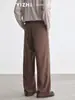 Calça Casual Plissada Wide-Leg Retro Yizhi 2026 Outono Masculina Caimento Boa Estrutura Solta Para o Trabalho Calça Longa Reta