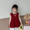Conjunto de Verão para Meninas Nova Moda Bolinhas Sem Manga Boneca Soltinho Manga Curta Calça Wide Leg Conjunto de Duas Peças