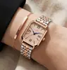 Reloj Cuadrado Pequeño para Mujer con Correa de Acero Set de Caja de Regalo Collar de Reloj Set de Caja de Regalo para Novia Collar de Reloj Set de Caja de Regalo