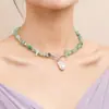 Jóias transfronteiriças europeias e americanas em forma grande colar de pérolas otbuckle feminino ins elegante simples esmeralda turquesa colar