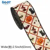 Fita de Halloween estampada xadrez laranja-vermelho com abóbora, gato preto, fantasma, com borda aramada, 63mm, para buquê de festa, decoração DIY