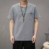 2024 verão chinês estilo tang terno roupas zen algodão e linho manga curta antiga camisa pullover de cor sólida para homens