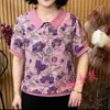 Camisa Estampada de Moda para Mujer de Mediana Edad Verano 2026, Top Camiseta de Gasa Adelgazante de Mamá para Verano