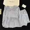 Pijama Adorable con Cuello de Muñeca para Mujer, Manga Larga Primavera/Otoño, Suave Cárdigan de Algodón Nube, Conjunto Suelto Estilo Princesa para Casa