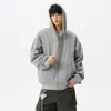 Nova Blusa de Moletom com Capuz Masculina Outono 2026, Jaqueta Cardigan Casual Solta de Cor Sólida com Zíper, Moletom Color Block, Tendência Esportiva