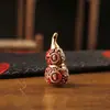 Llavero de Calabaza Doble Pez Rojo, Calabaza de Riqueza y Paz Hueca de Latón, Colgante de Cuerda Trenzada Hecho a Mano, Monedas Originales de los Cinco Emperadores